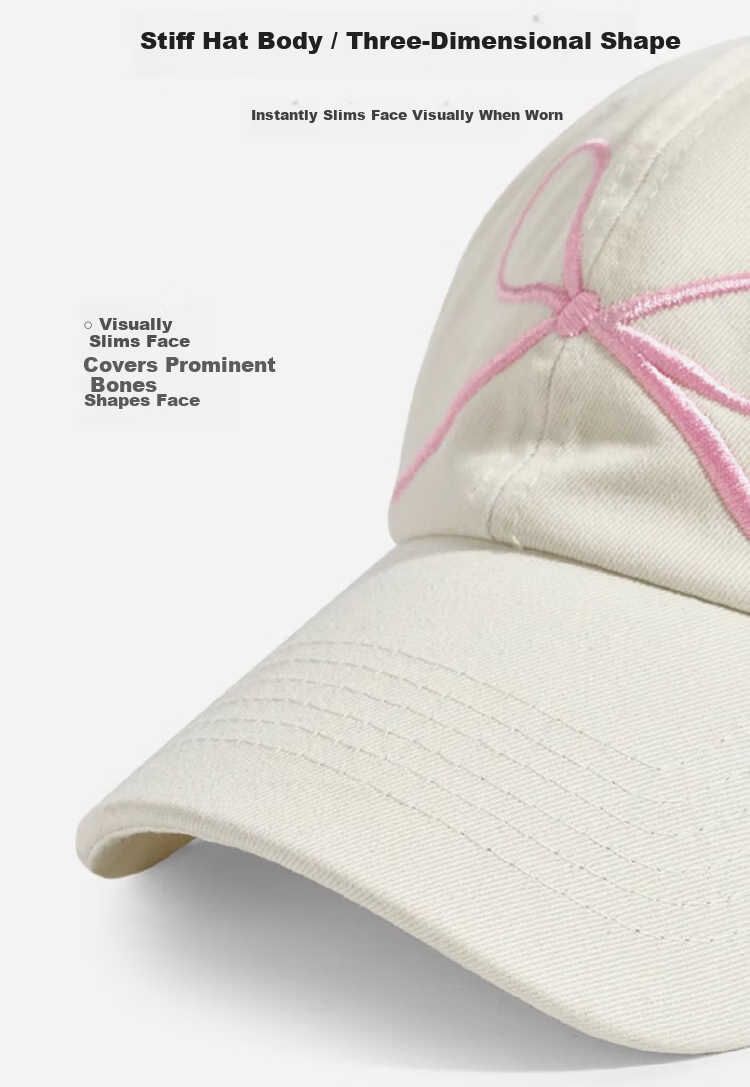 Peak Women's Baseball Cap Outdoor Sunshade Embroidered Bow Sweet Korean Style Fashion Street Dance Duckbill Hat Large Brim Slim Face 5