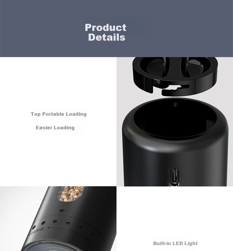 Circle Joy Stainless Steel Electric Pepper Grinder Rechargeable Adjustable Speed Household Spice Mill White 11