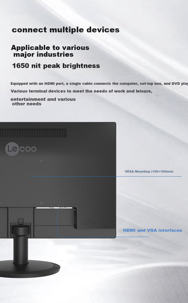 Lecoo Lenovo Laikuo 19.5-inch TN Panel Eye-care Low Blue Light Flicker-free Monitor HDMI+VGA Dual Interface Wall-mount Supported Computer Display B2022 7
