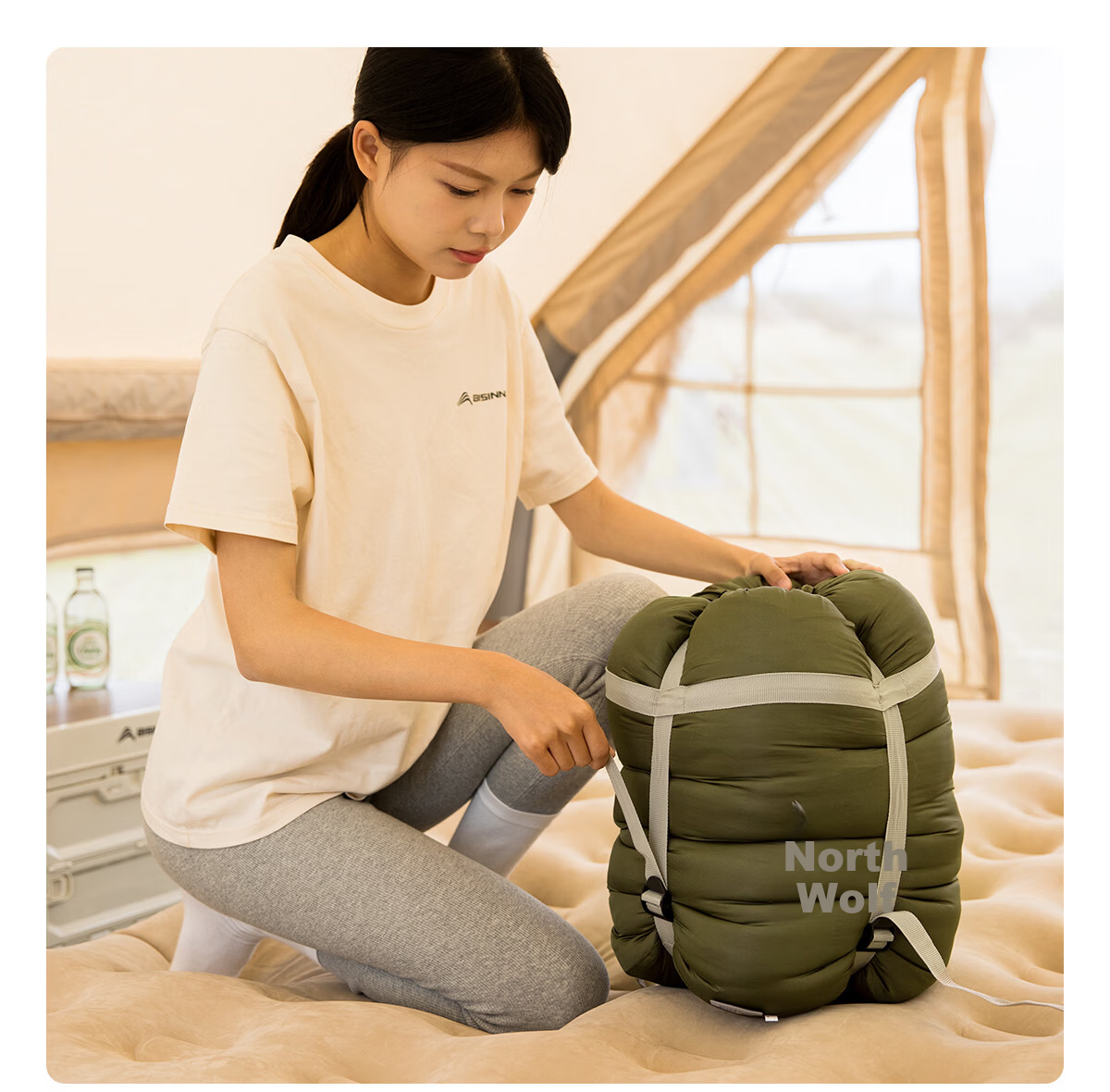 Beishanlang Graphene Sleeping Bag Adult Outdoor Camping Thickened Cold-Resistant 2-in-1 Quilt Detachable 1.8kg Pine Green 20