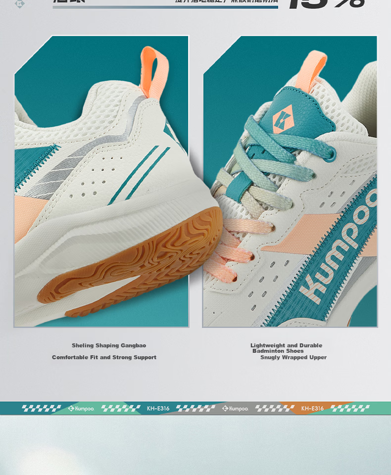 KUMPOO 26th Anniversary New Badminton Shoes Unisex Durable Non-Slip Shock Absorption KH-E316 White/Green/Blue Size 41 10
