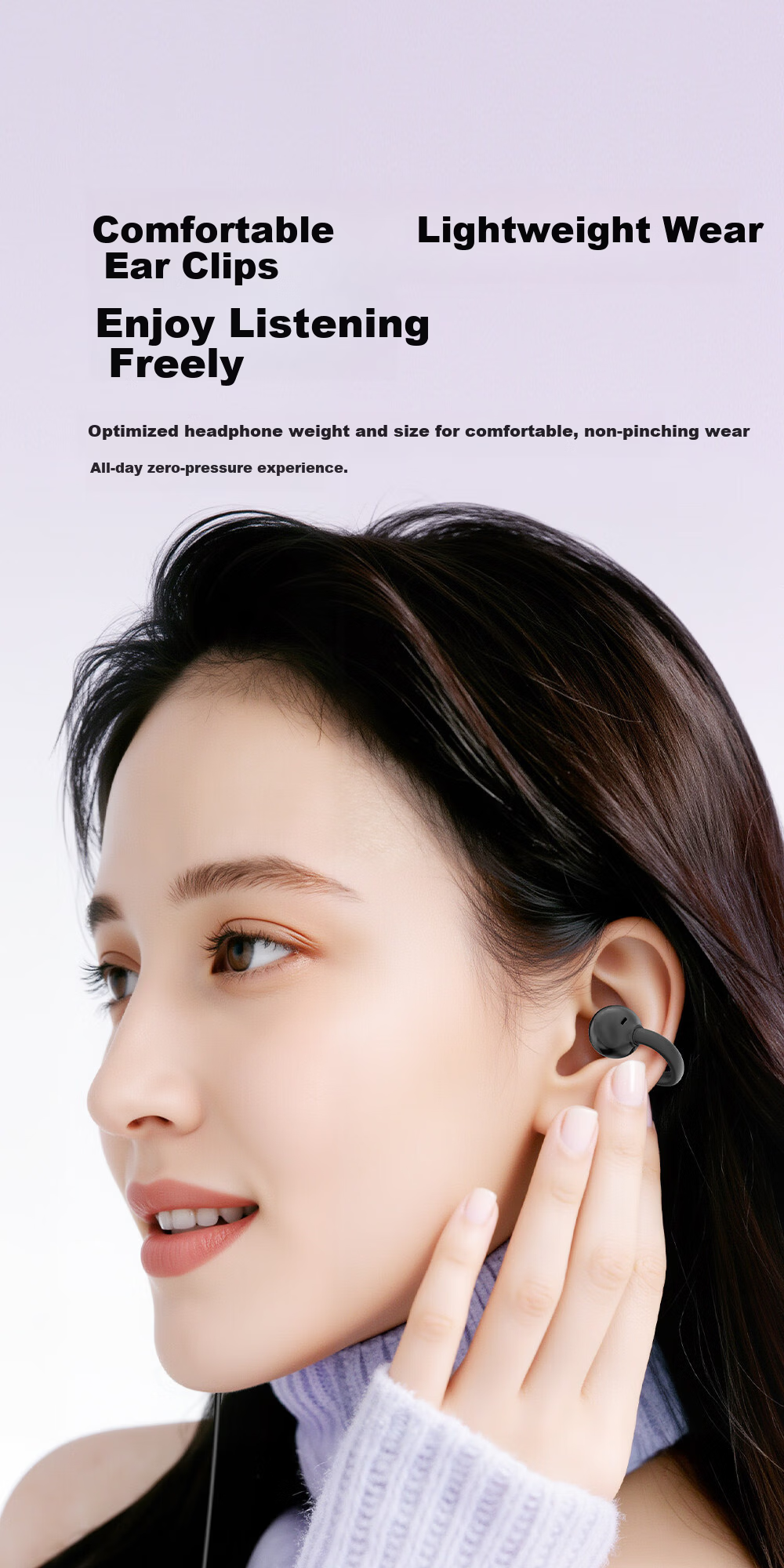 EZHK Wired Clip-On Type-C Earphones Noise Cancelling Non-In-Ear Earbuds Compatible with Apple Huawei Honor Xiaomi 7