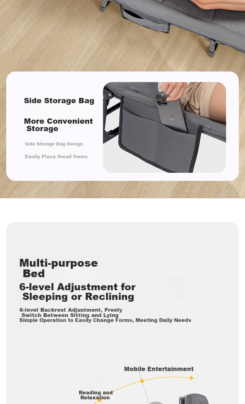 JEEP Folding Nap Bed Hospital Multifunctional Portable Single Military Cot Outdoor Office Recliner Large Size 8