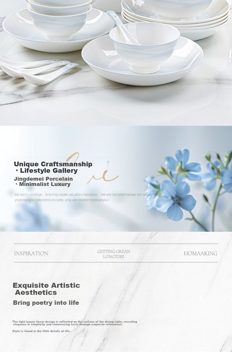 NINE CRANES Jingdezhen Premium Gradient Tableware Set High-End Bowls and Plates Home Use Stylish 3