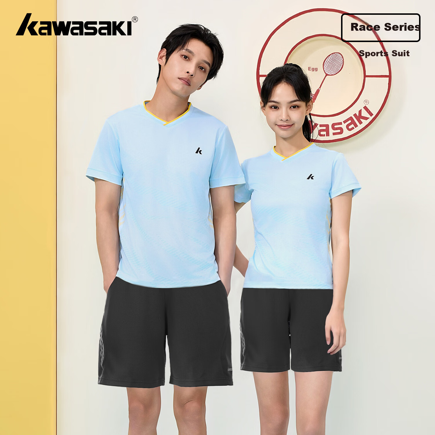 KAWASAKI Women's Badminton Short Sleeve + Shorts Sports Set Sweat-Absorbing Quick-Dry Breathable Training Suit D2827 Light Blue M