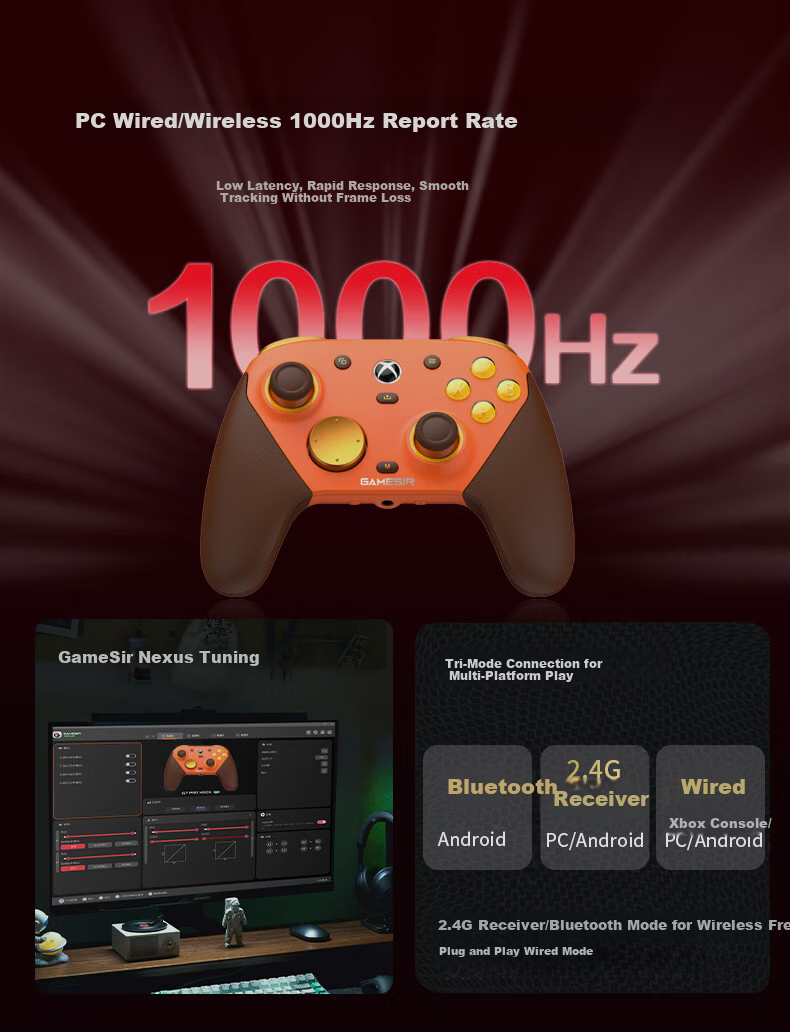 GAMESIR G7 Pro Microsoft Xbox Licensed Elite Wireless Gamepad TMR Joystick Motion Dual Trigger Four Motors with Dock Vibrant Orange Children's Day Valentine's Gift 4