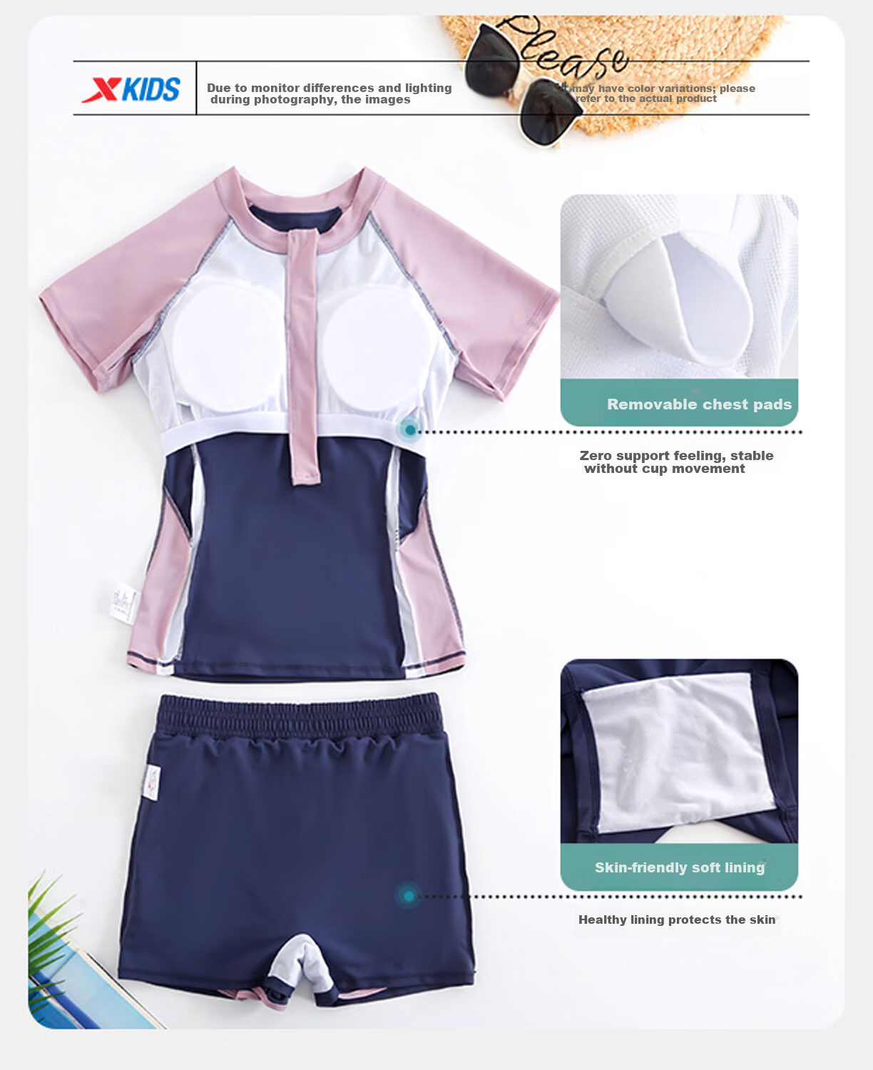 Xtep Women's Slimming Tummy Control Conservative Two-Piece Square-Leg Professional Training Swimwear for Spa Vacation Sports 14