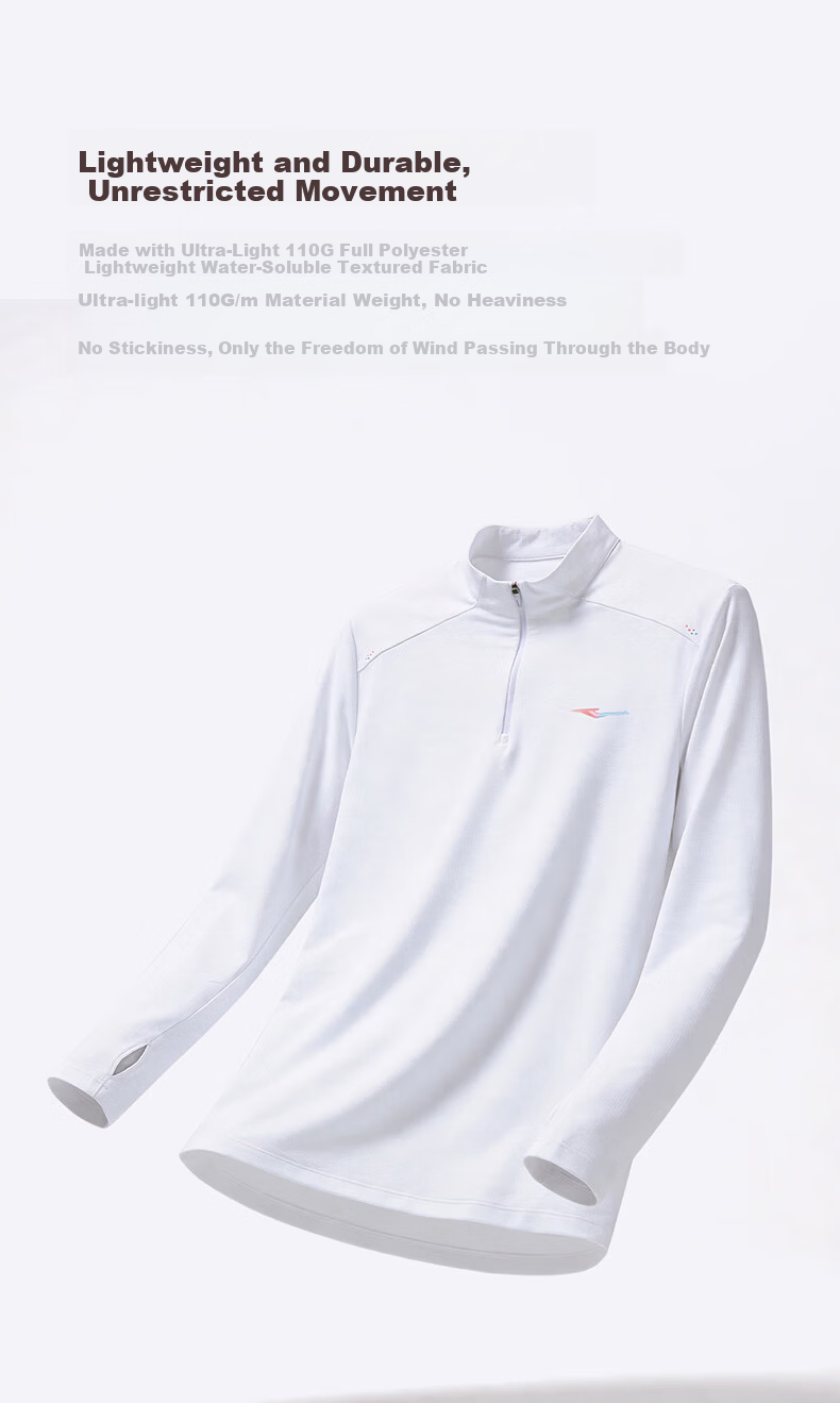 ERKE Feihong Half-Zip Long T-Shirt, Summer Sports Knit Quick-Dry Long Sleeve T-Shirt, Casual Running Shirt, Fashionable Slim-Fit Top 5