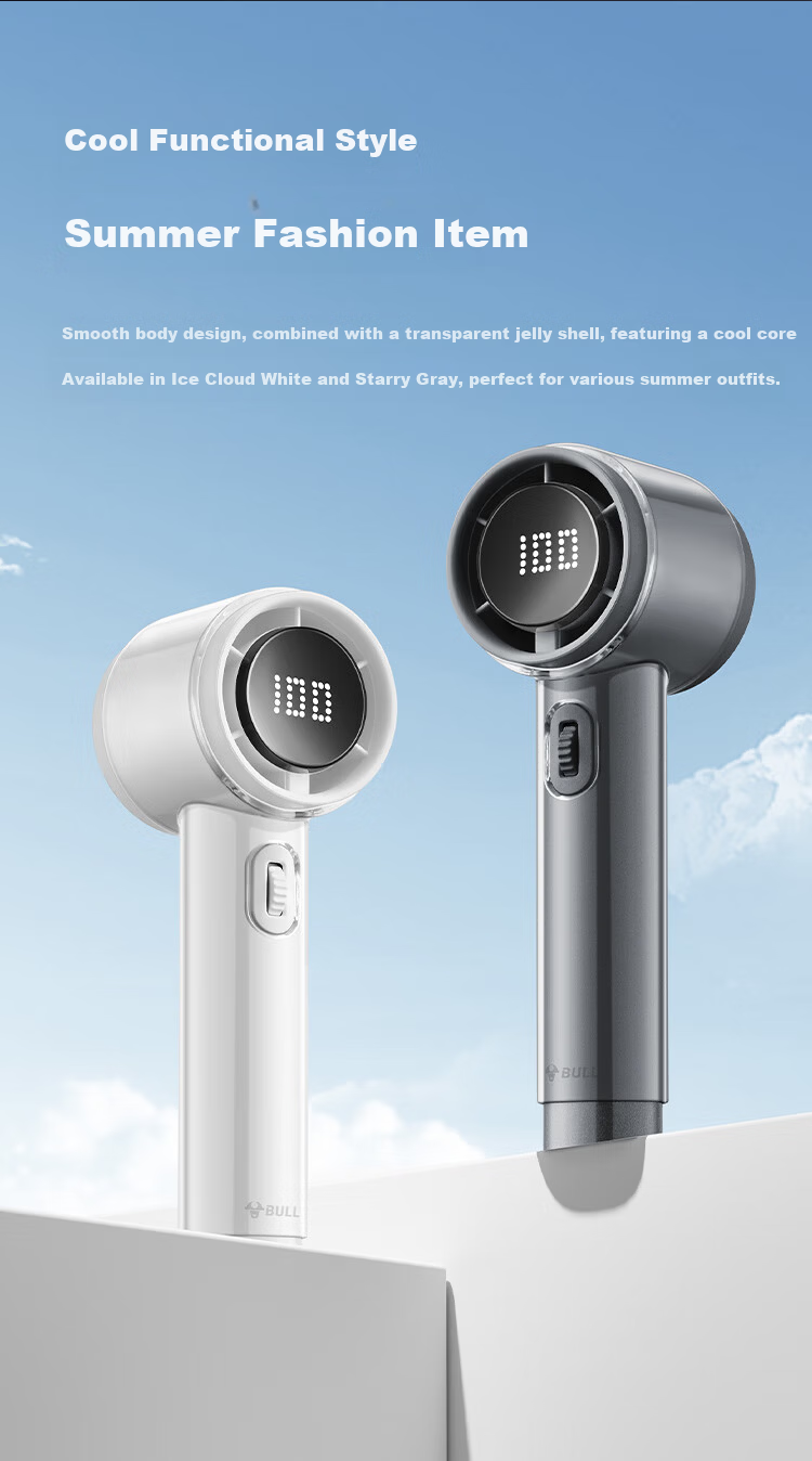 Bull Handheld Bladeless USB Fan [3C Certified Battery] 5000mAh Stepless Speed Adjustable Mini Portable Turbo Electric Fan Rechargeable Starry Gray 11