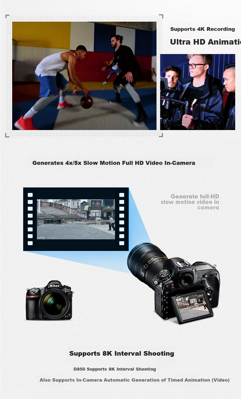 Nikon D850 Full-Frame DSLR Camera 45.75MP Flip Touchscreen 8K Interval Shooting 8
