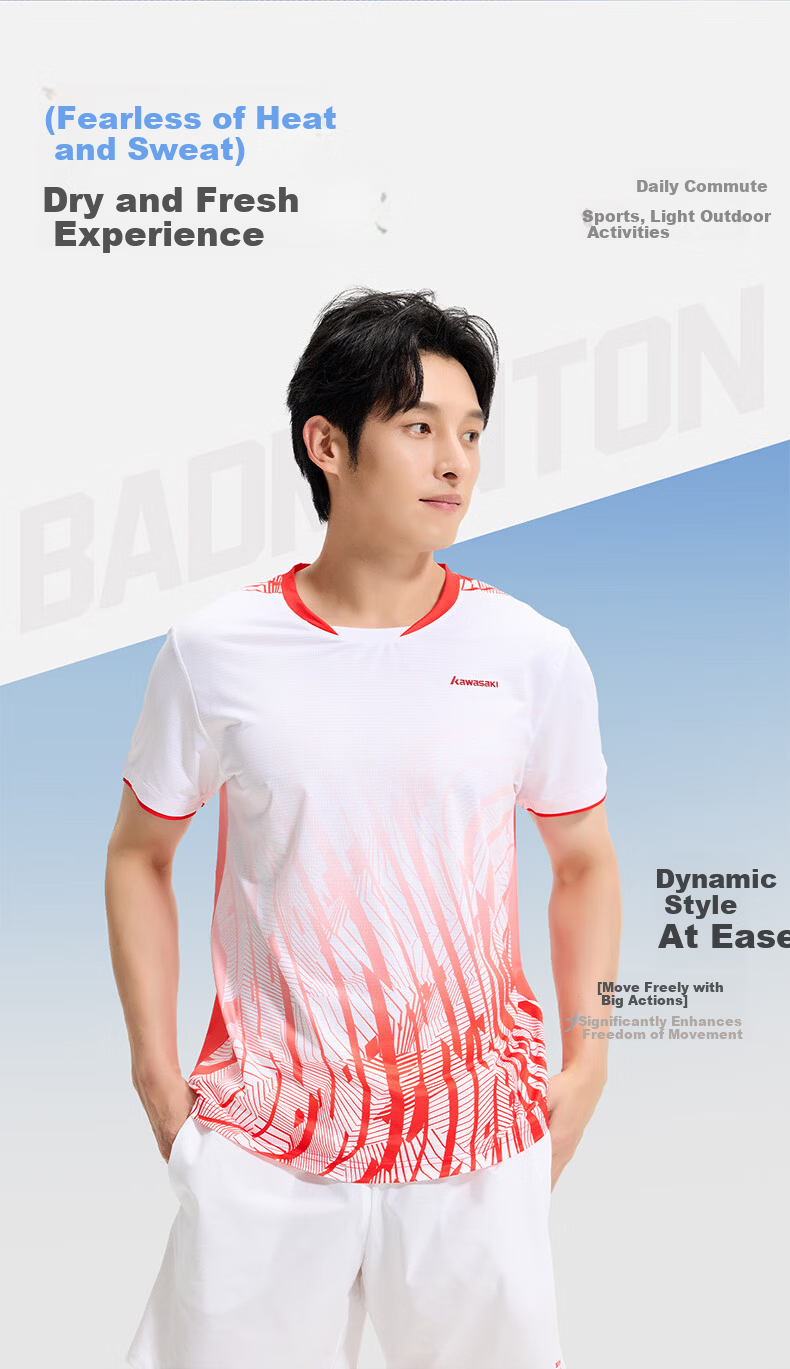 KAWASAKI Unisex Badminton Short Sleeve T-Shirt Competition Training Jersey Quick-Dry Navy Blue L 7