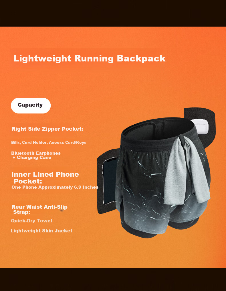 Xtep 2000KM PRO Men's Running Shorts Fake Two-in-One Breathable Quick-Dry Sports Training Five-Point Pants 6