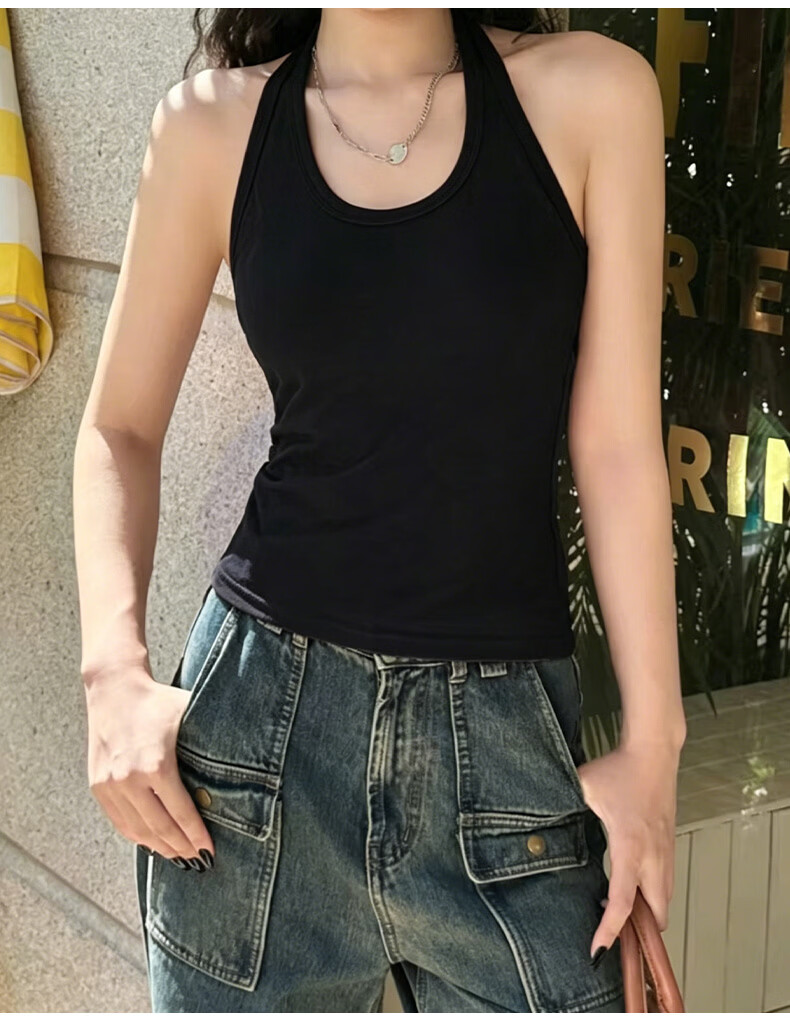 Xunmianren Open Back Halter Tank Top Breathable Padded Versatile Slim Fit Fashionable Innerwear Outerwear 19