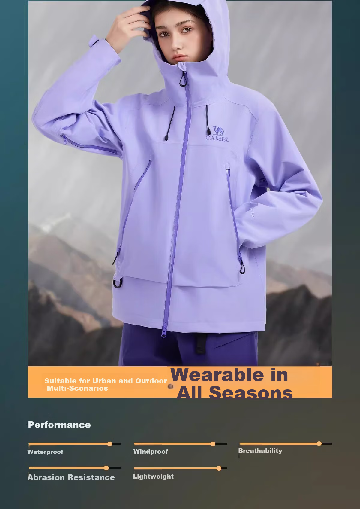 CAMEL Zhangjiajie Qixing Mountain Outdoor Challenge Edition Color Shell Waterproof Hard Shell Jacket for Men 7