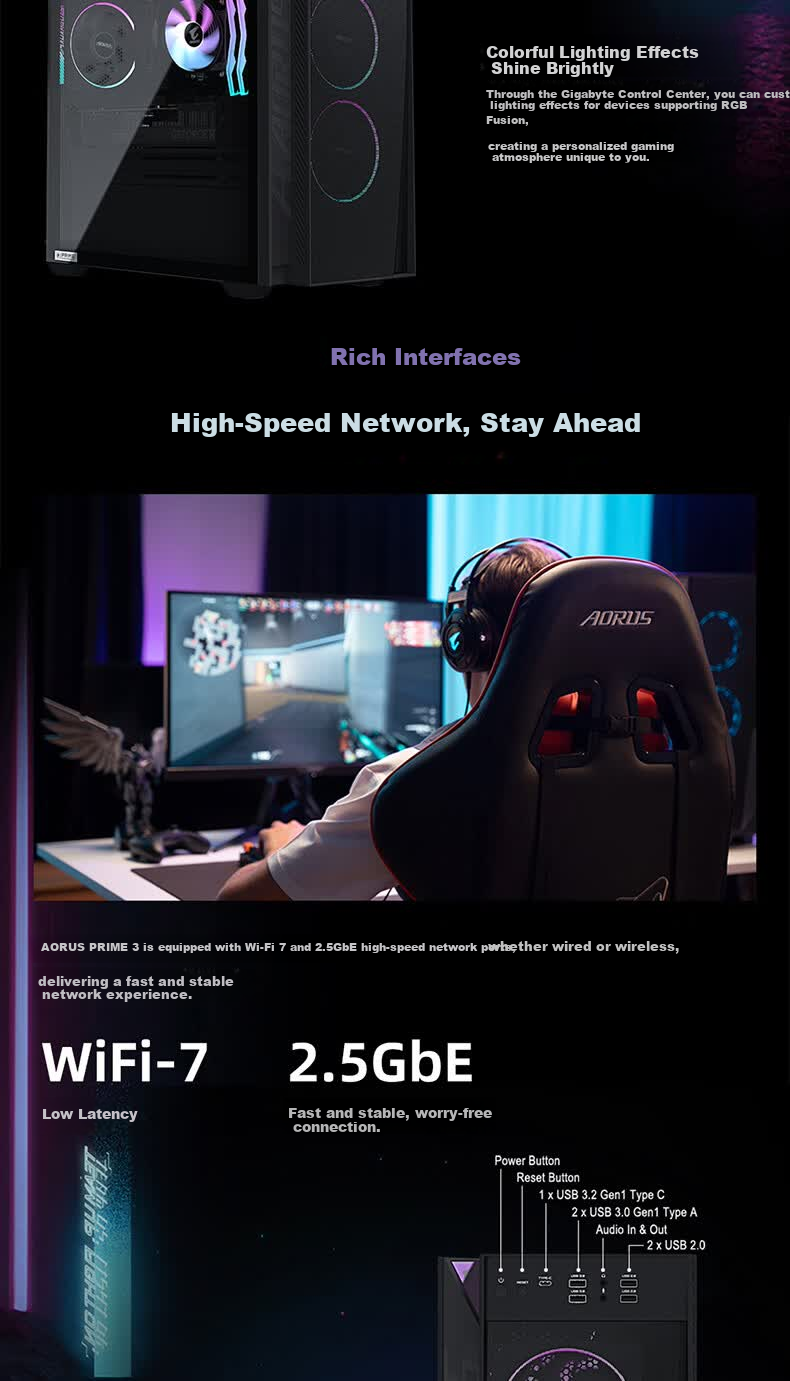 GIGABYTE AORUS PRIME5 Deep Learning Video Editing Rendering Design Gaming Lobster OpenClaw PC 9800X3D/RTX5070Ti/32GB/2TB 5