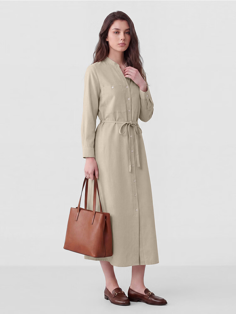 G2000 [Lyocell Linen Blend with Belt Mall Same Style] Women's 2026 Spring Summer Long Sleeve Dress 13