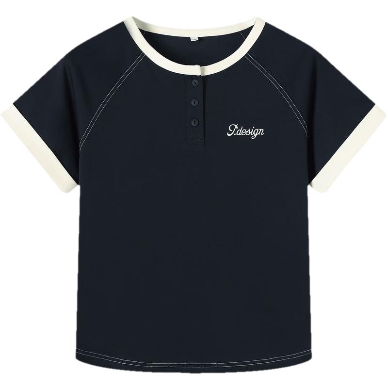 TonLion 2026 Summer New Women's Short Sleeve T-Shirt Henry Collar Casual Loose Early Spring Top Stylish and Beautiful