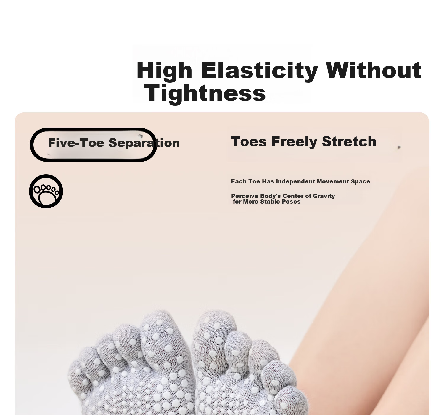 Yottoy Striped Yoga Socks Pilates Non-Slip Professional Women's Indoor Mid-Calf Five-Toe Sports Socks 2026 New Gray 14