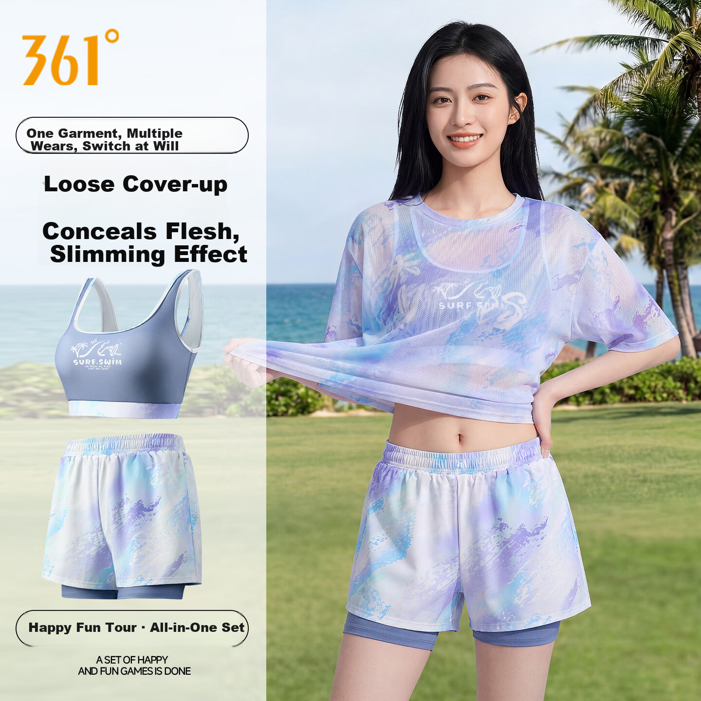 361° Women's Three-Piece Swimsuit Set 2026 New Luxury Beach Vacation Loose Plus Size Swimwear Hot Spring
