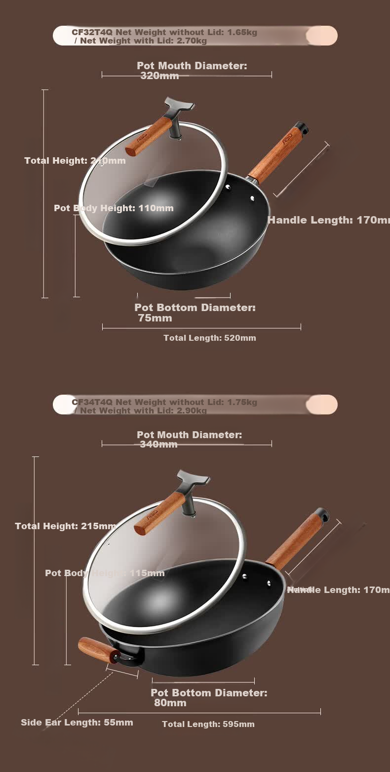 ASD Magic Titanium Iron Non-Stick Wok 30cm No Coating Compatible with Induction Cooker 5
