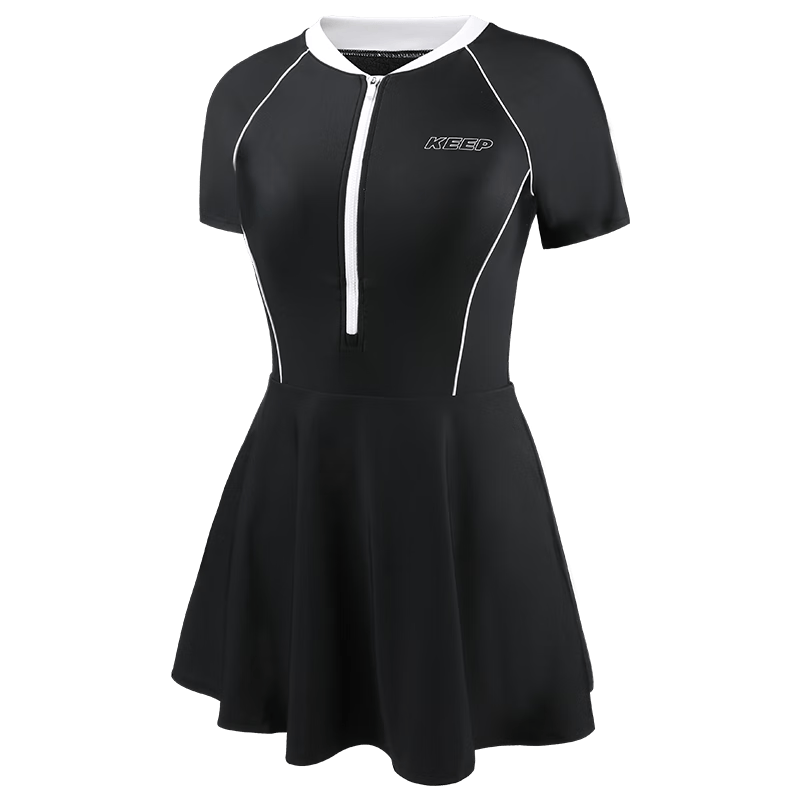 Keep One-Piece Swimsuit Dress for Women, Professional Conservative Plus Size Hot Spring Swimwear 599 Black XXXL