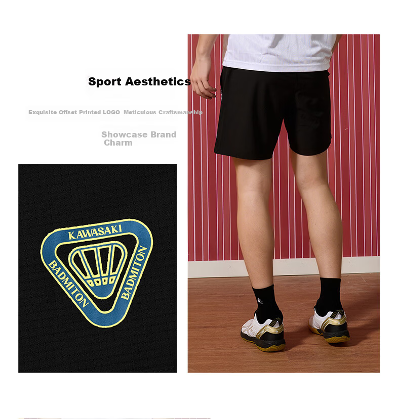 KAWASAKI Unisex Badminton Shorts Professional Quick-Dry Black M 9
