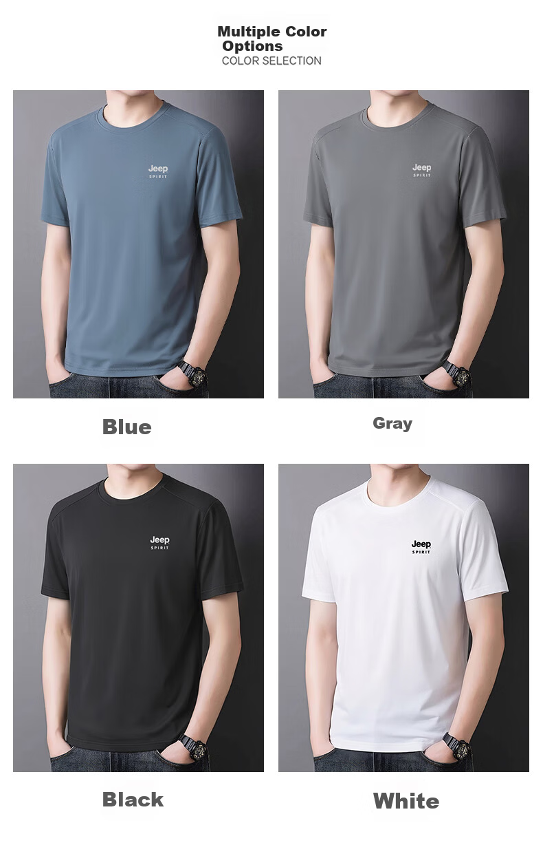 JEEP SPIRIT Men's Short Sleeve T-Shirt Summer Ice Silk Running Fitness Sports Quick-Dry Breathable Top White M 10