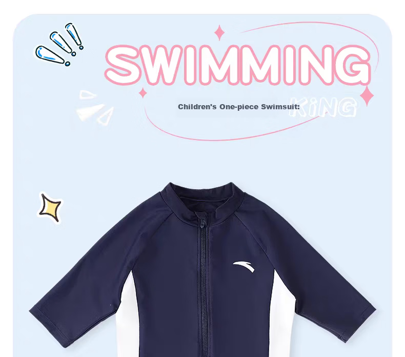 ANTA Kids Swimwear Youth Boys Comfortable Sports One-Piece Short Sleeve Square Leg Professional Training Swimsuit 120 1