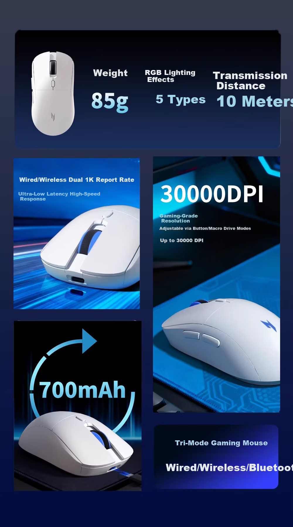 Acer Three-Mode Gaming Mouse RGB Lighting Silent Click Rechargeable Wireless Bluetooth Wired Ergonomic OMR319 Rose Red 2