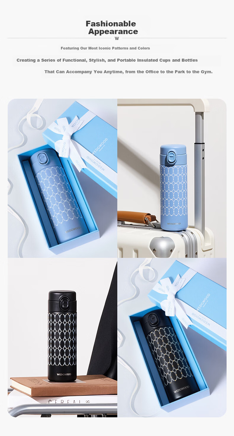 Wedgwood Gold Dust Blue Insulated Stainless Steel Travel Mug 420ml Portable Thermal Coffee Cup 3