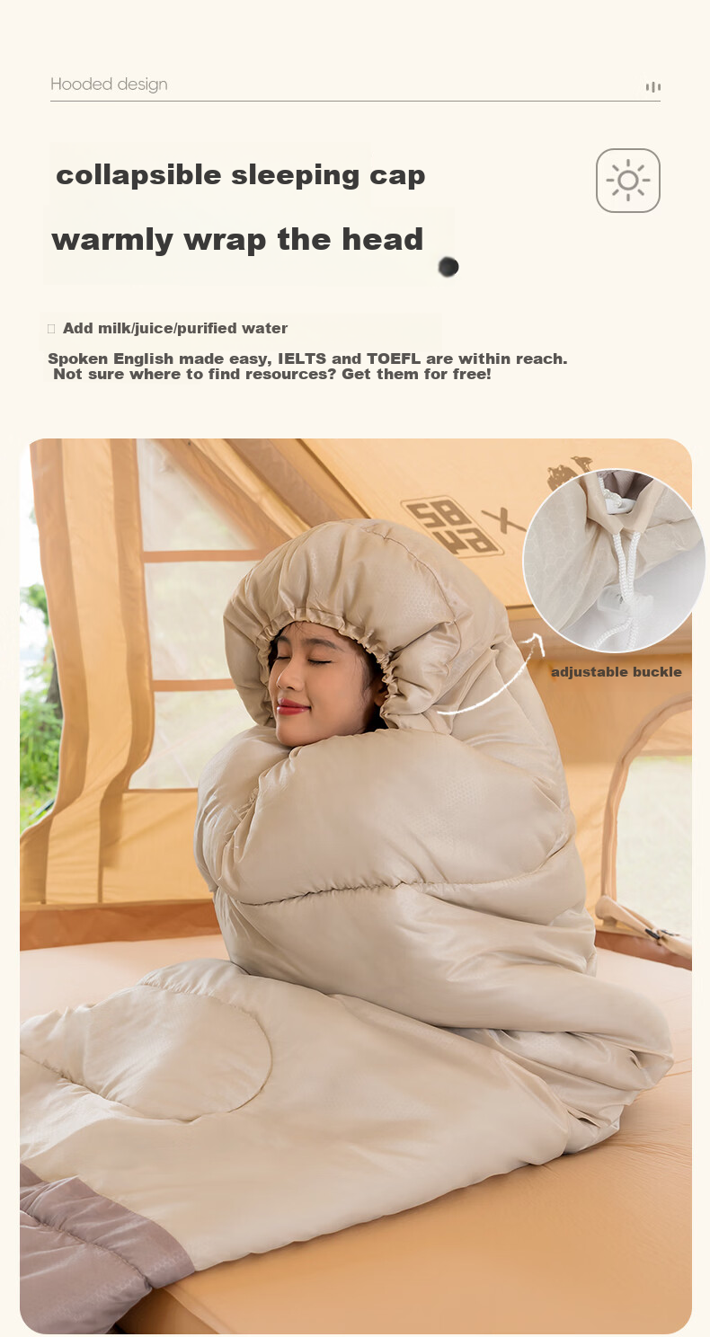 CAMEL Outdoor Sleeping Bag Camping Adult Thickened Warm Cold-Resistant Four-Season Universal Men's Winter Honey Peach Color 3009 4