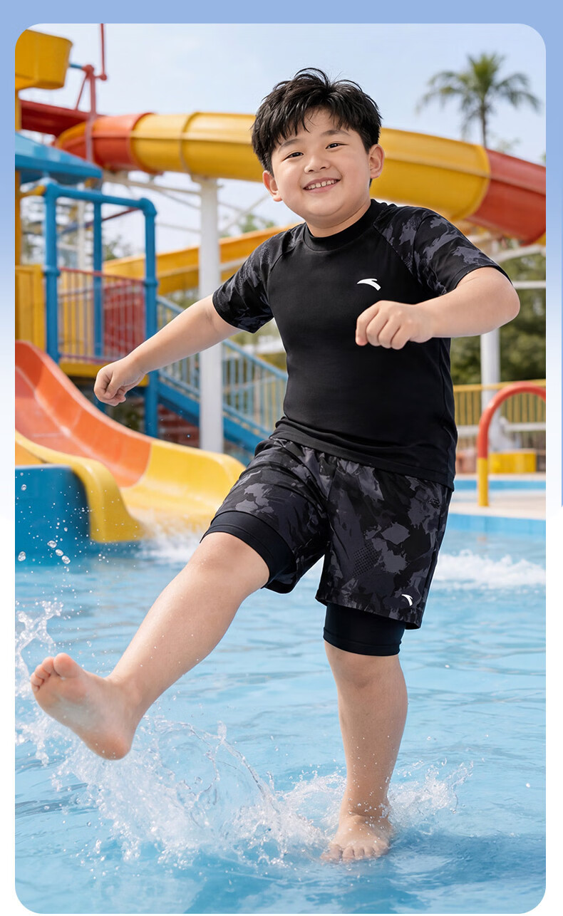 ANTA Kids Boys Two-Piece Swimsuit 2026 New Quick-Dry Sun-Protective Chlorine-Resistant Youth Swimwear for Big Kids 9