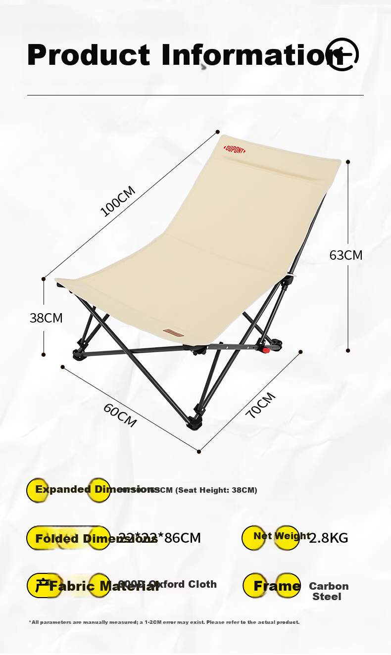 DU PONT Outdoor Folding Camping Chair Adjustable Footrest Recliner Multipurpose Chair 17