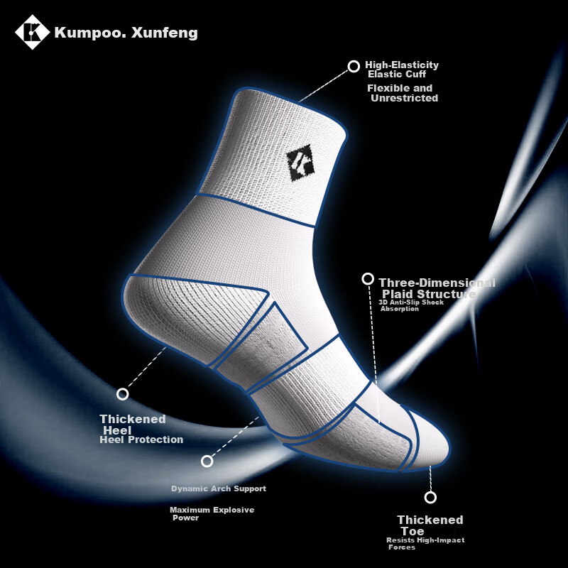 KUMPOO 26th Anniversary New Thickened Professional Sweat-Absorbing Badminton Socks KSO-780 White Low-Cut (3 Pairs)