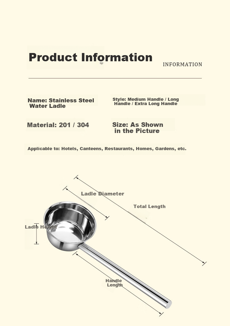 Chuwanya Stainless Steel Long Handle Soup Ladle Water Scoop Commercial Large Soup Porridge Ladle 12cm Diameter 45cm Length 7
