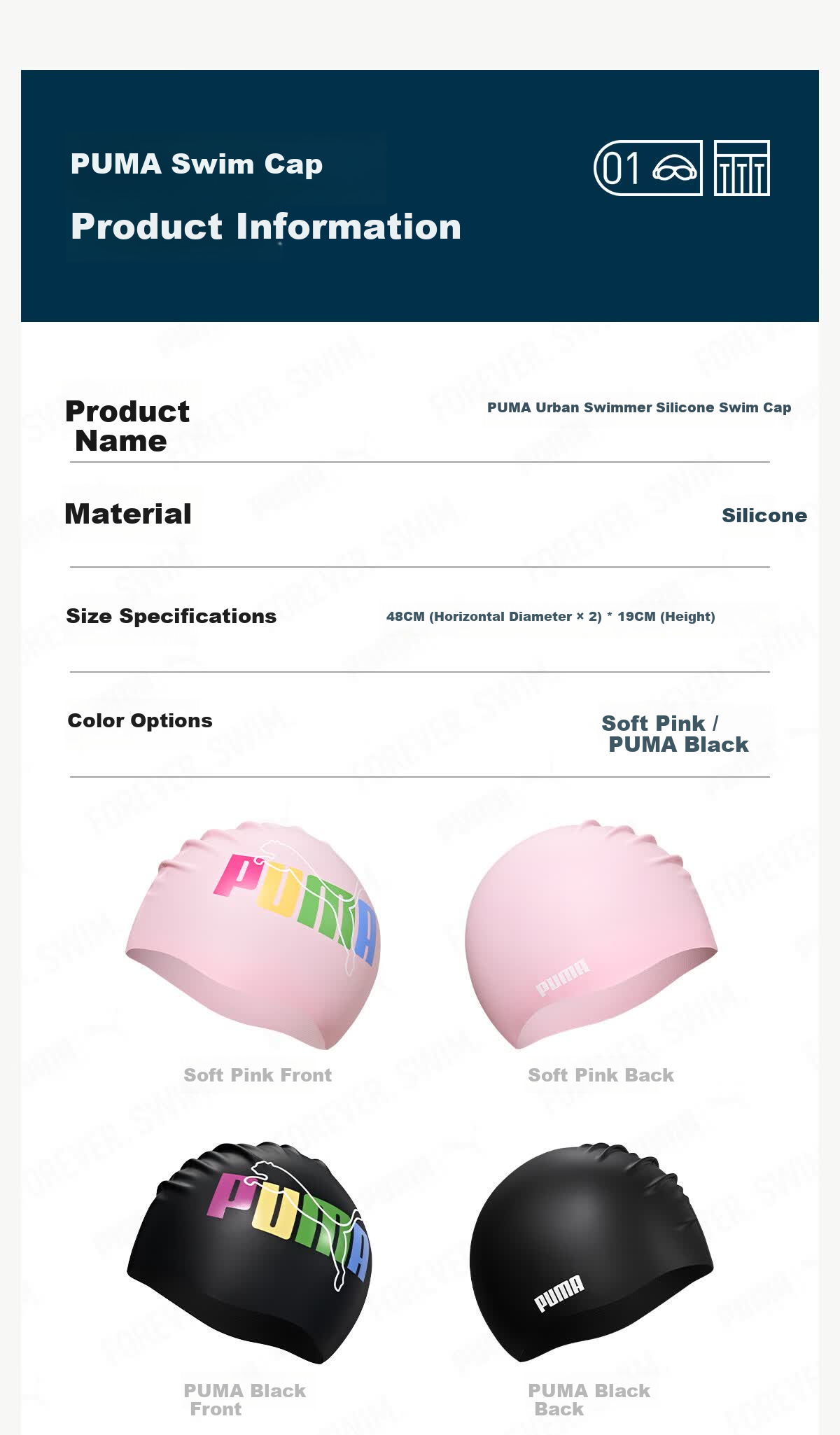 PUMA Silicone Swim Cap for Adults Unisex Waterproof Non-Slip High Elasticity Comfortable Skin-Friendly Professional Training Swimming Cap 9