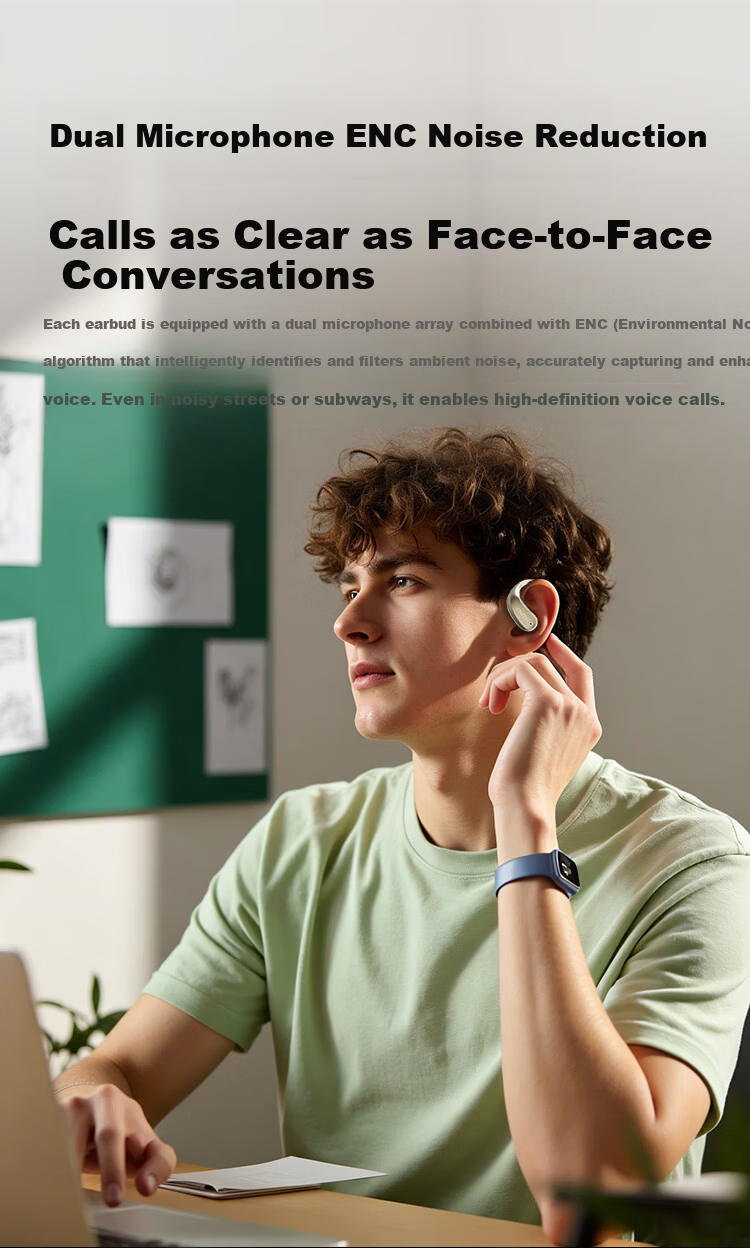 ENKOR EW23 Bluetooth Earphones Open-Ear True Wireless Sports Running Fitness Cycling Noise-Cancelling Headset Compatible with Apple Huawei Xiaomi Phones 5