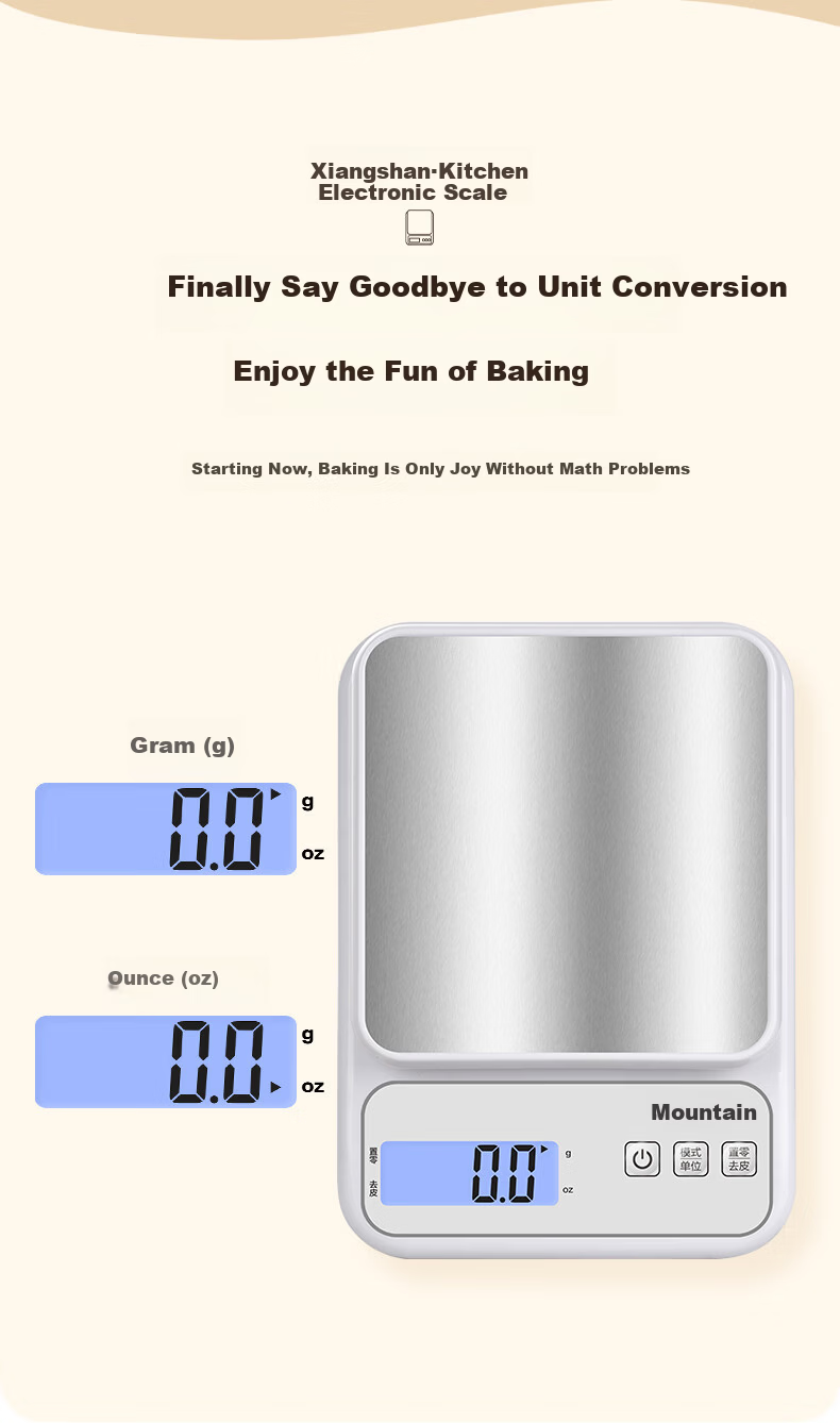 Xiangshan Electronic Kitchen Scale 0.1g Precision Baking Scale Stainless Steel Large Platform 6kg Rechargeable 8