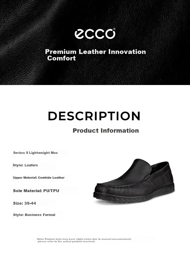 ECCO Men's Loafers, Slip-On Leather Shoes, Business Casual Shoes, Cowhide Men's Shoes, S Light Moccasin 540514, Size 40 1