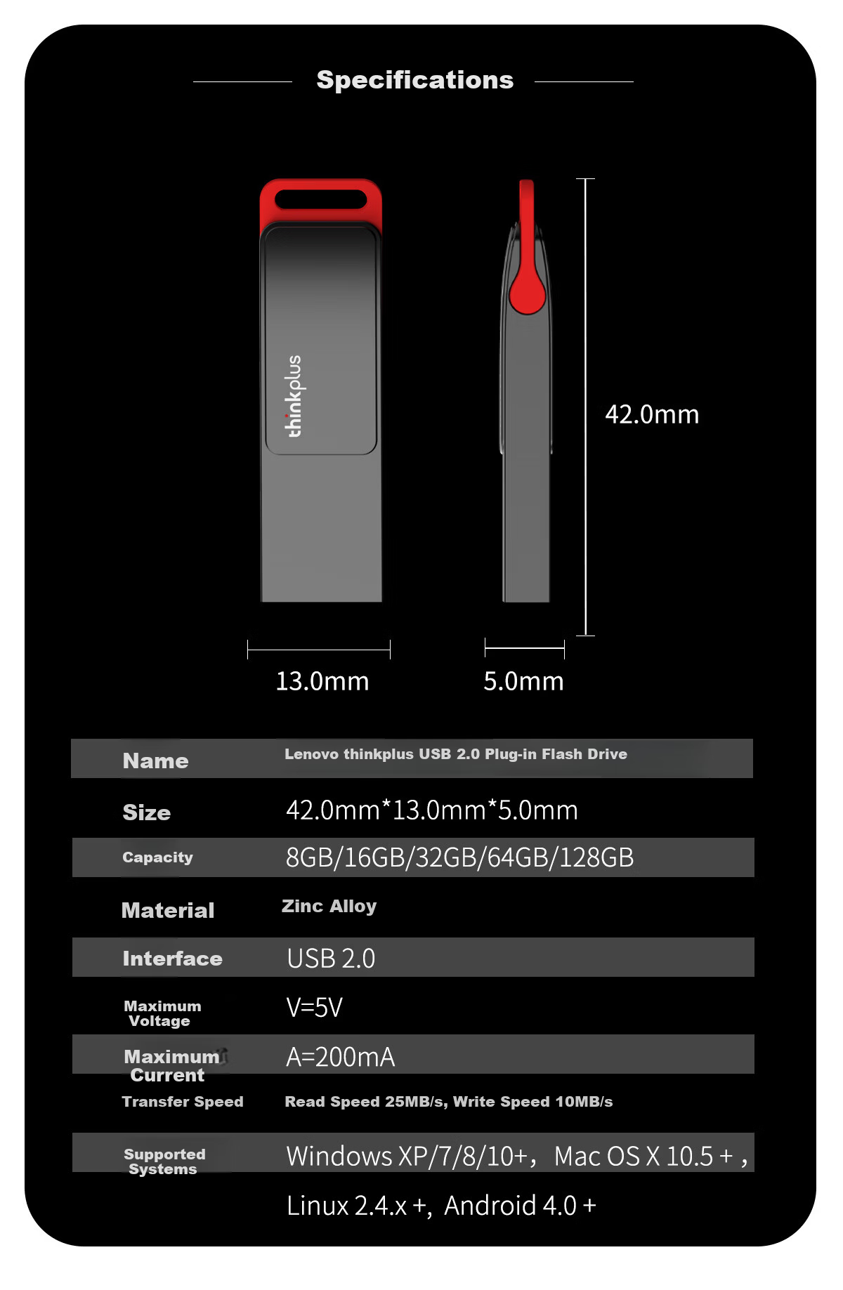 ThinkPlus Lenovo 16GB USB 2.0 Metal Durable USB Flash Drive Business Office Study Essential MU221 Series 9
