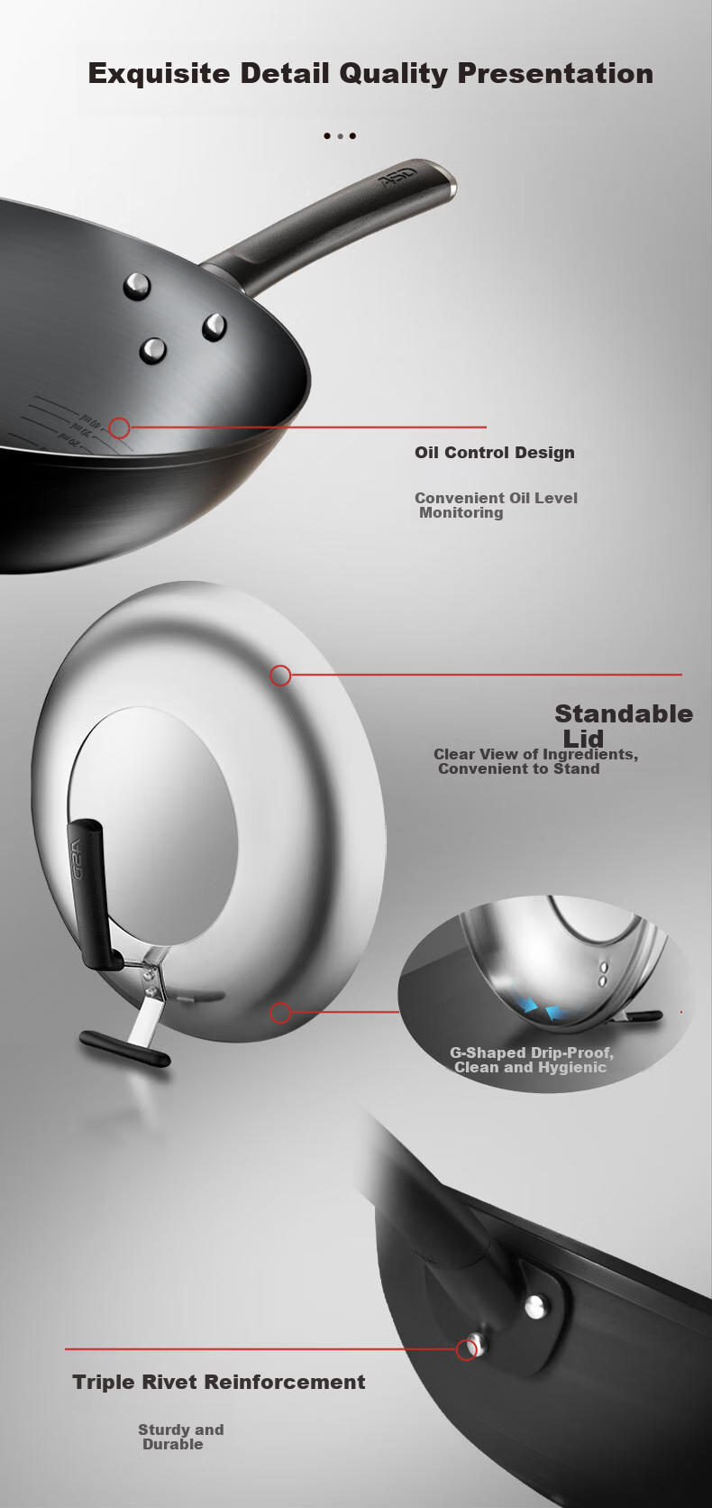 ASD Carbon Steel Wok Non-Coated Rust-Resistant Household Stir-Fry Pan Round Bottom 32cm Gas Stove Compatible 10