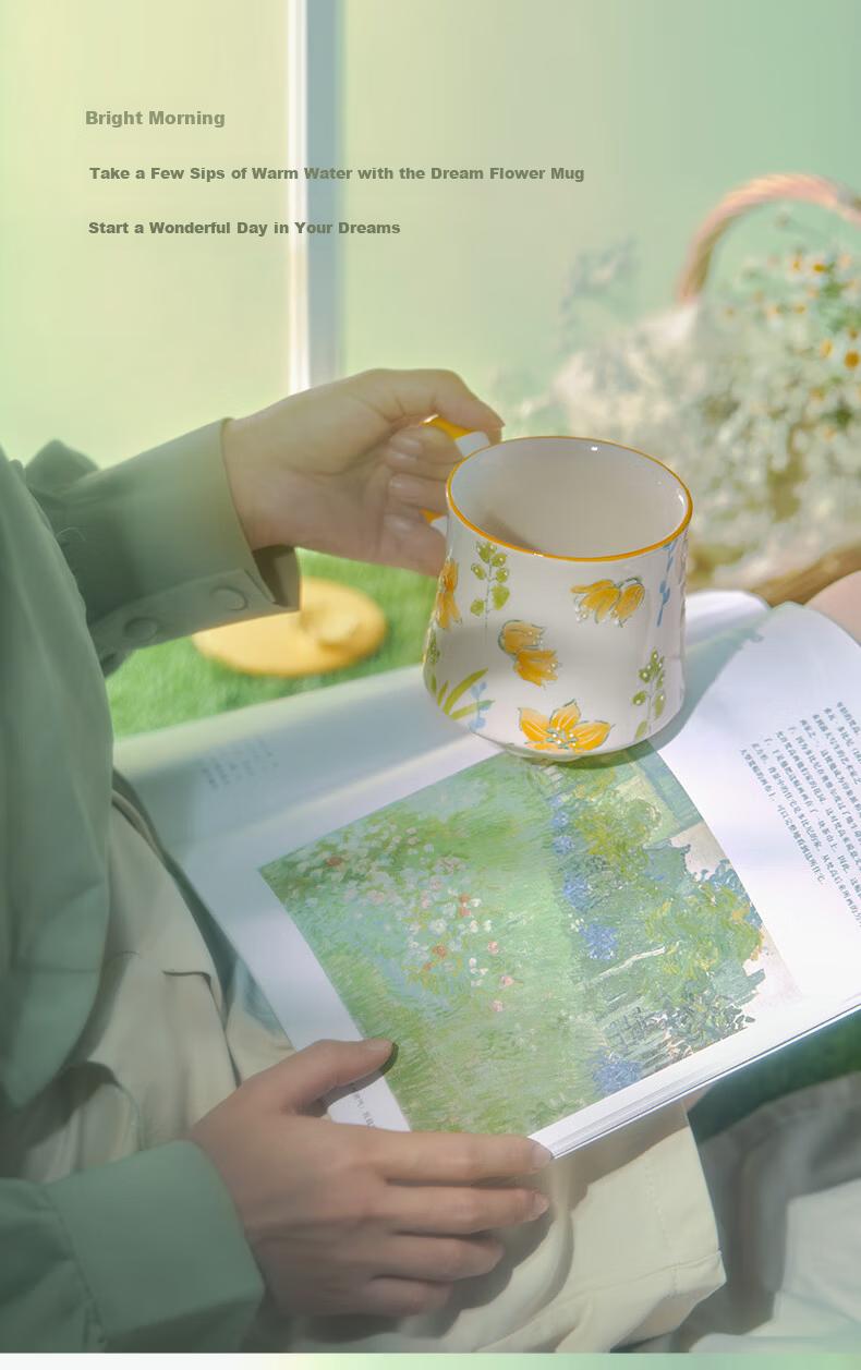 JOYYE Ceramic Mug Hand-Painted Embossed Underglaze Color Dream Flower Cup Birthday Gift Holiday Souvenir 5