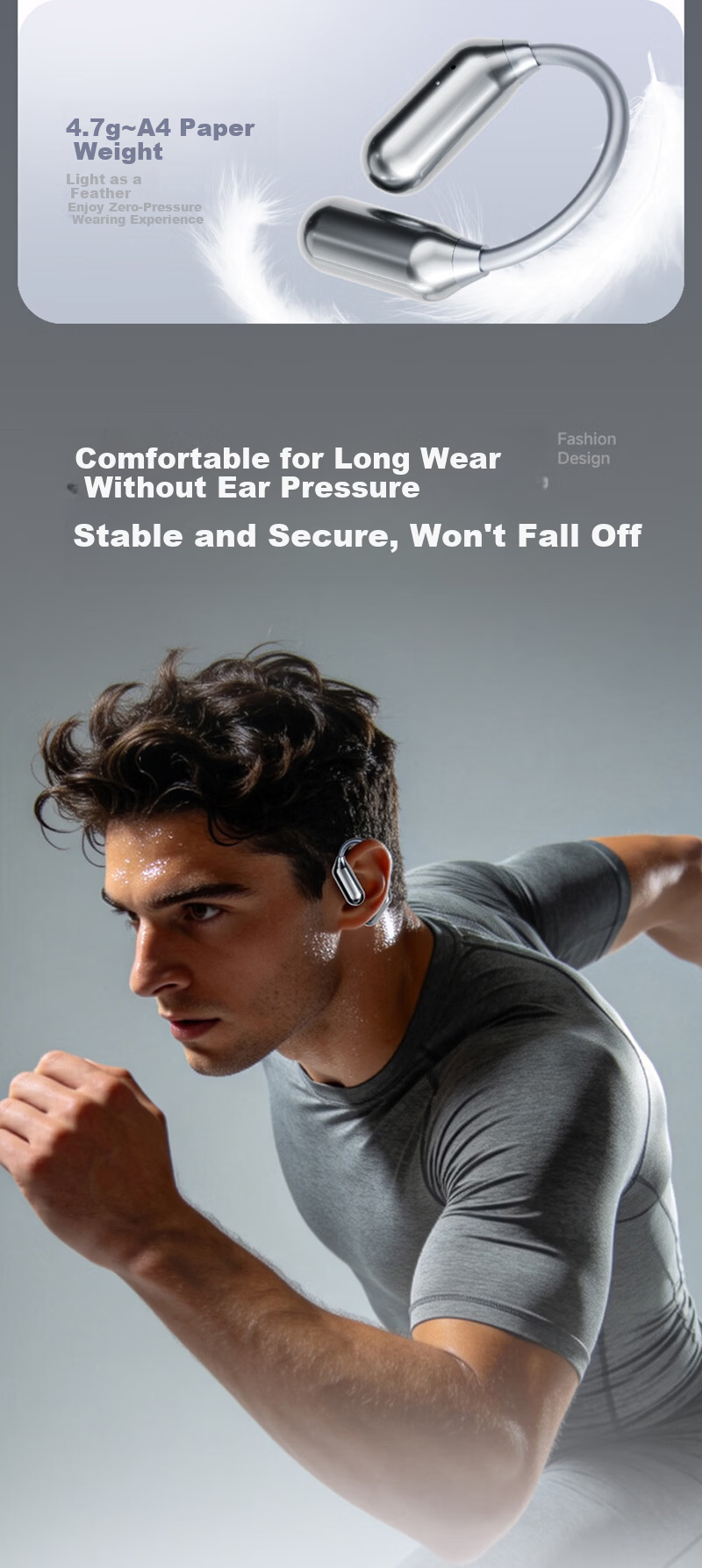 Aigo Bluetooth Earphones Over-Ear Bone Conduction True Wireless Long Battery Life In-Ear Free Running Music Call Noise Cancelling SJ285 Silver White 2
