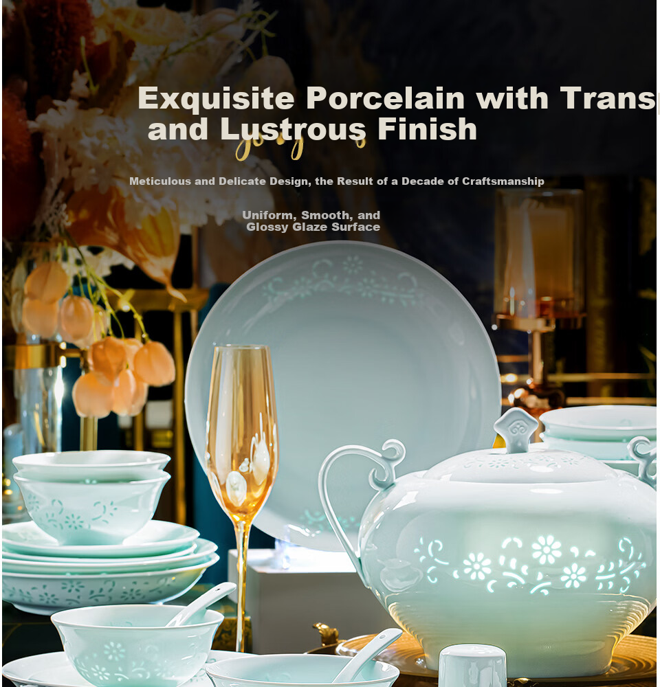 Chen Jing Dezheng Porcelain Celadon Exquisite Bowl and Plate Dinnerware Set Home Use 2026 New Bowl Set Housewarming Gift 8