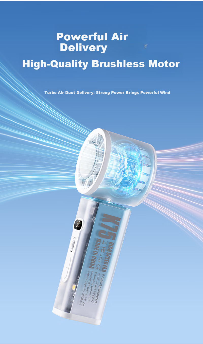 Bashidai Mini Handheld Fan Portable Oscillating Semiconductor Cooling Long Battery Life Digital Display 100-Level Stepless Speed Desktop Cooling Compress High-Speed Cooling Device with Lighting Blue 10