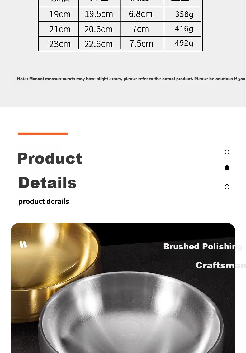 Caitang Thickened Stainless Steel Korean Cold Noodle Bowl Double-Layer Anti-Scald Korean Bibimbap Soup Bowl Gold 21cm Jingcang 8