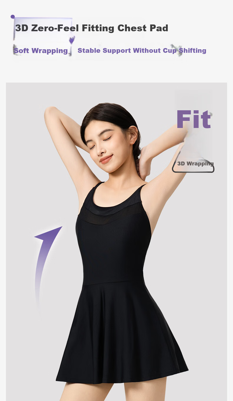 Keep Little Black Dress Swimsuit for Women, Slim-Fit And Slimming, 26 Styles One-Piece Dress-Style Vacation Swimwear, Beach Swimwear, Black, 2XL 7