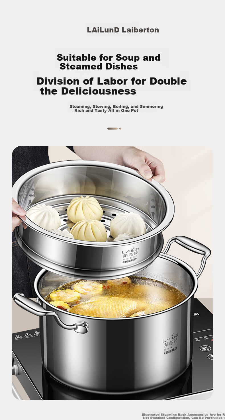 Laiboton Baby-Grade 316L Stainless Steel Soup Pot, Non-Coated Stewing Pot for Porridge and Noodle Cooking, 22cm, Compatible with Gas and Induction Stoves 2