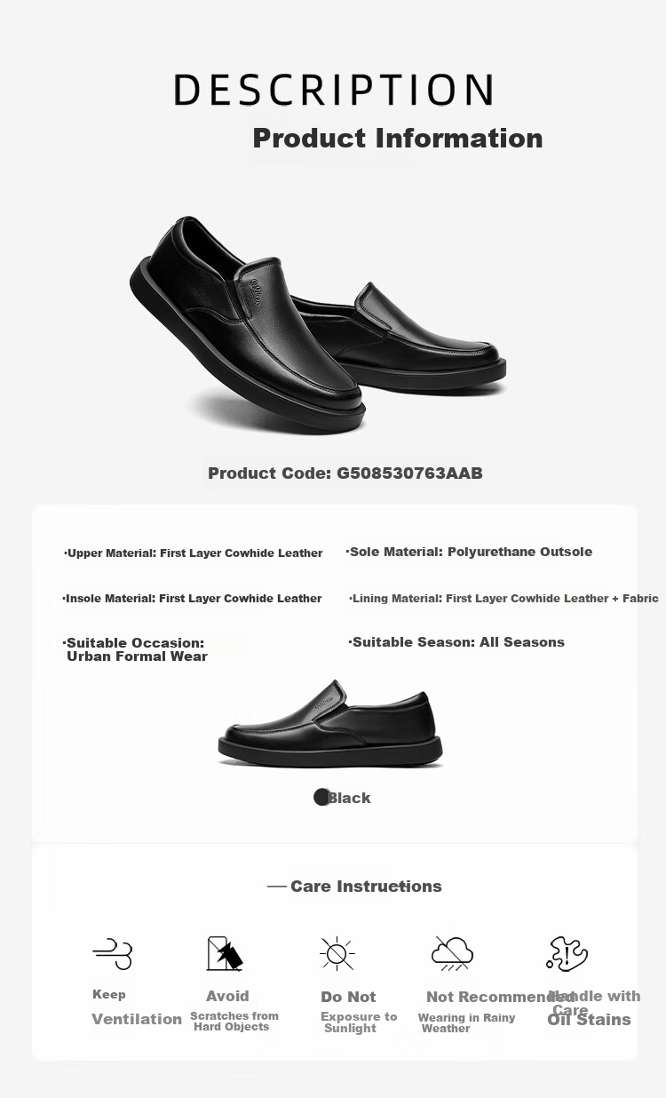 Goldlion Men's Casual Leather Slip-On Commuter Business Shoes G508530763AAB Black Size 40 6