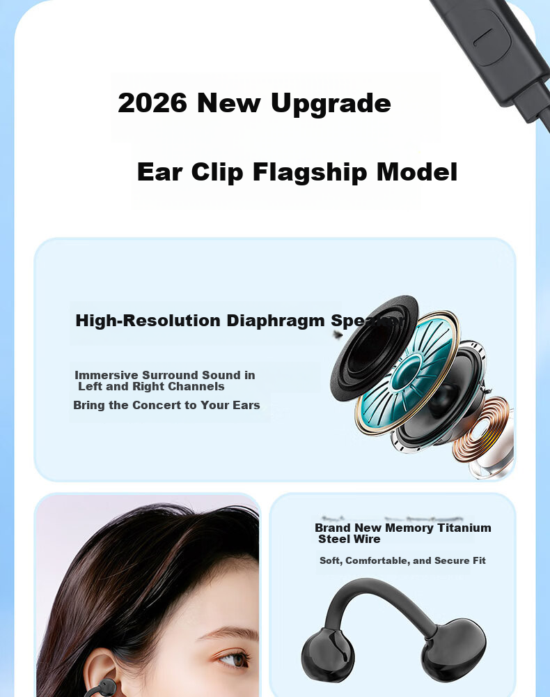 EZHK Wired Clip-On Type-C Earphones Noise Cancelling Non-In-Ear Earbuds Compatible with Apple Huawei Honor Xiaomi 5
